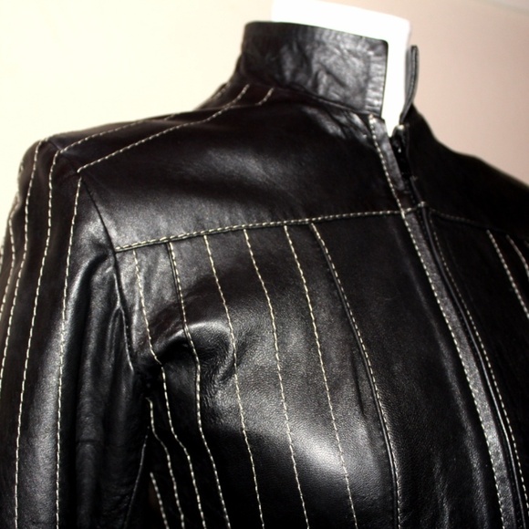 Lambskin Leather Jacket Motor Jacket, Pinstripped - Picture 1 of 8